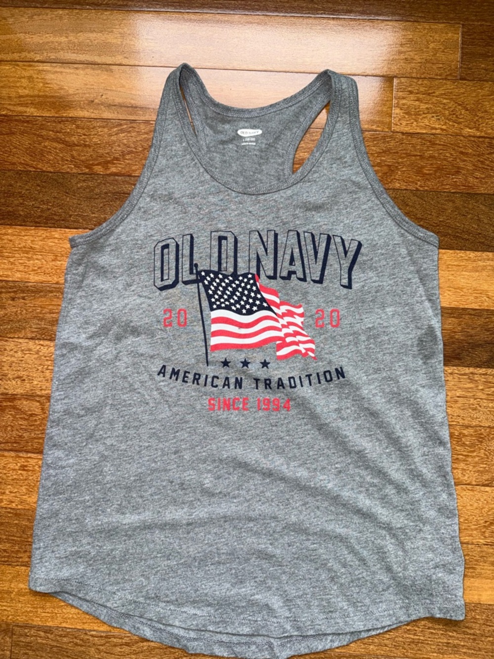 Old Navy Gray American Flag Graphic Racerback Tank